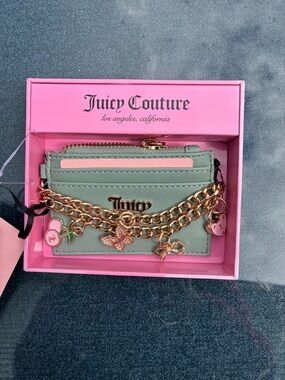 Juicy Couture Mint Green Card Holder with Gold Charm Chain